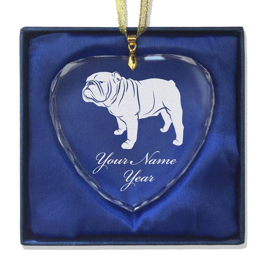 LaserGram Christmas Ornament, Bulldog Dog, Personalized Engraving Included (Heart Shape)