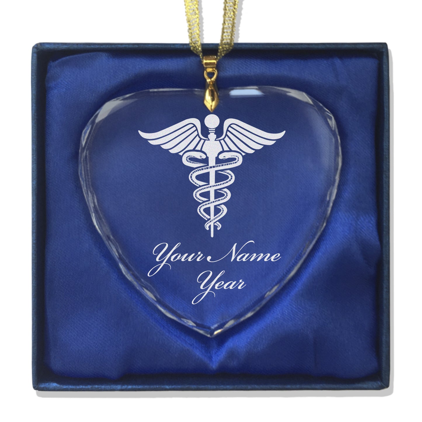 LaserGram Christmas Ornament, Caduceus Medical Symbol, Personalized Engraving Included (Heart Shape)