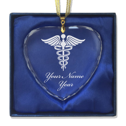 LaserGram Christmas Ornament, Caduceus Medical Symbol, Personalized Engraving Included (Heart Shape)
