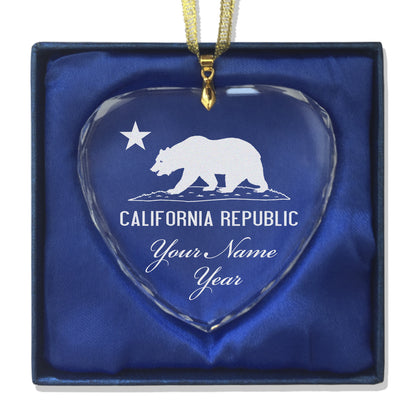 LaserGram Christmas Ornament, California Republic Bear Flag, Personalized Engraving Included (Heart Shape)