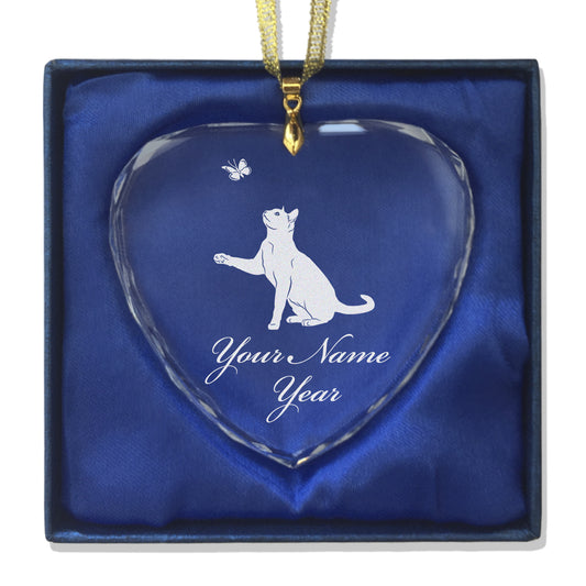 LaserGram Christmas Ornament, Cat with Butterfly, Personalized Engraving Included (Heart Shape)