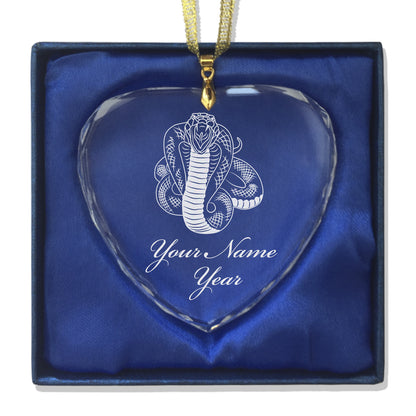 LaserGram Christmas Ornament, Cobra Snake, Personalized Engraving Included (Heart Shape)