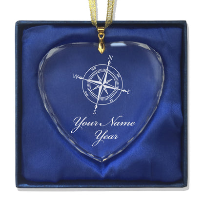 LaserGram Christmas Ornament, Compass Rose, Personalized Engraving Included (Heart Shape)