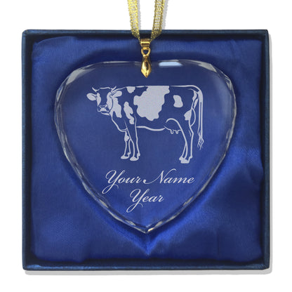LaserGram Christmas Ornament, Cow, Personalized Engraving Included (Heart Shape)