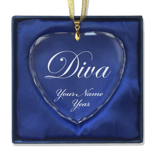 LaserGram Christmas Ornament, Diva, Personalized Engraving Included (Heart Shape)