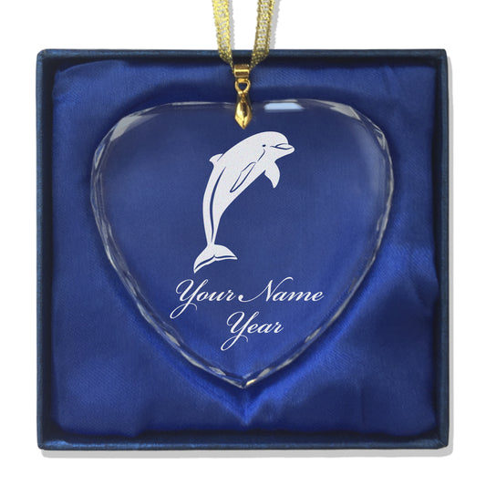 LaserGram Christmas Ornament, Dolphin, Personalized Engraving Included (Heart Shape)