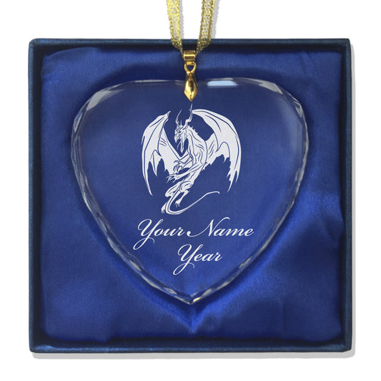 LaserGram Christmas Ornament, Dragon, Personalized Engraving Included (Heart Shape)