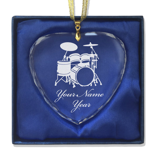 LaserGram Christmas Ornament, Drum Set, Personalized Engraving Included (Heart Shape)