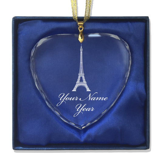 LaserGram Christmas Ornament, Eiffel Tower, Personalized Engraving Included (Heart Shape)