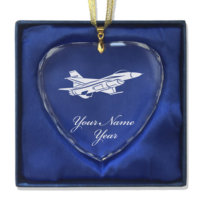 LaserGram Christmas Ornament, Fighter Jet 1, Personalized Engraving Included (Heart Shape)
