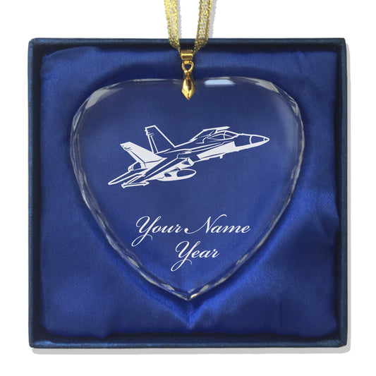 LaserGram Christmas Ornament, Fighter Jet 2, Personalized Engraving Included (Heart Shape)