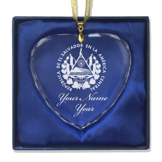 LaserGram Christmas Ornament, Flag of El Salvador, Personalized Engraving Included (Heart Shape)