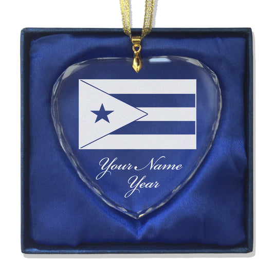 LaserGram Christmas Ornament, Flag of Puerto Rico, Personalized Engraving Included (Heart Shape)