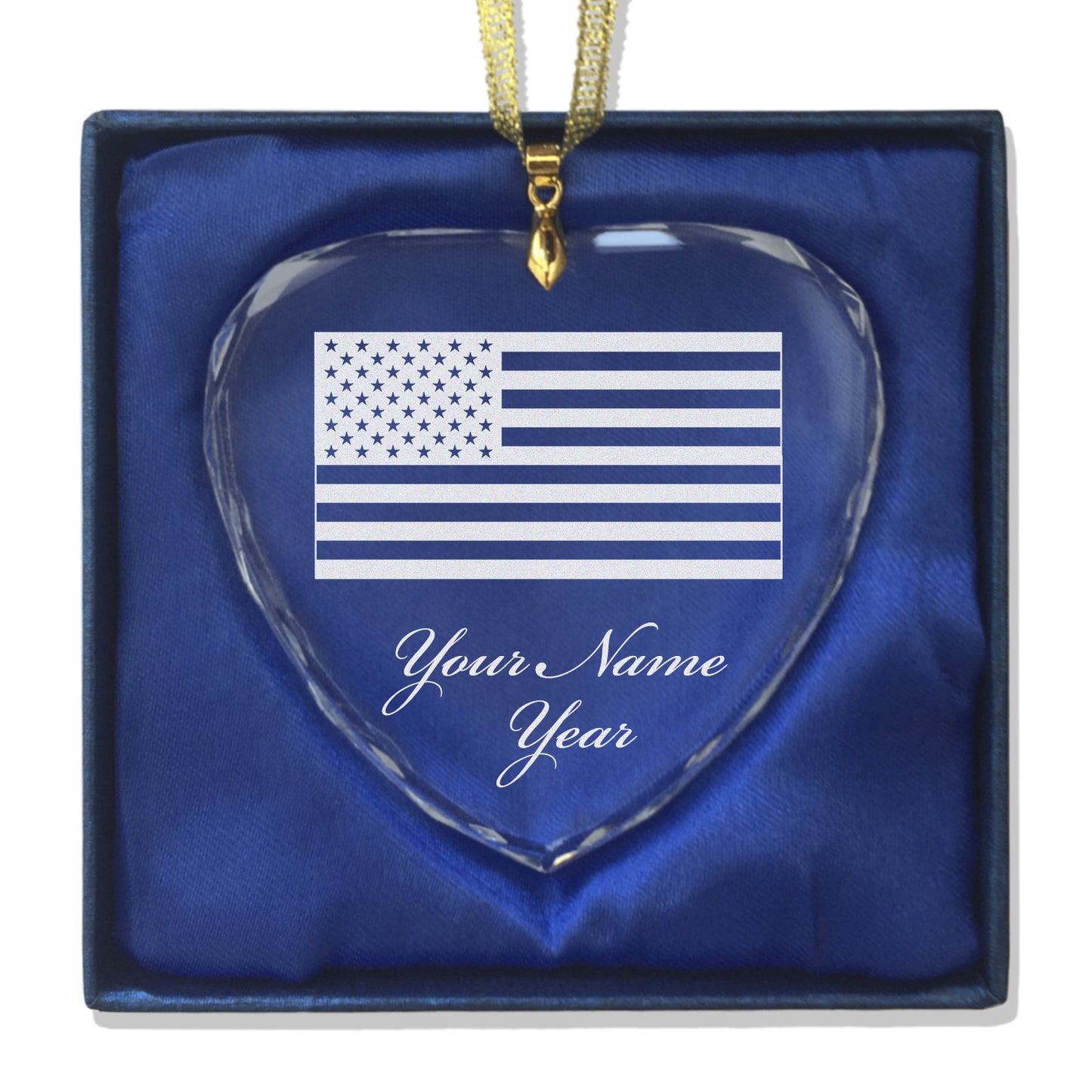 LaserGram Christmas Ornament, Flag of the United States, Personalized Engraving Included (Heart Shape)
