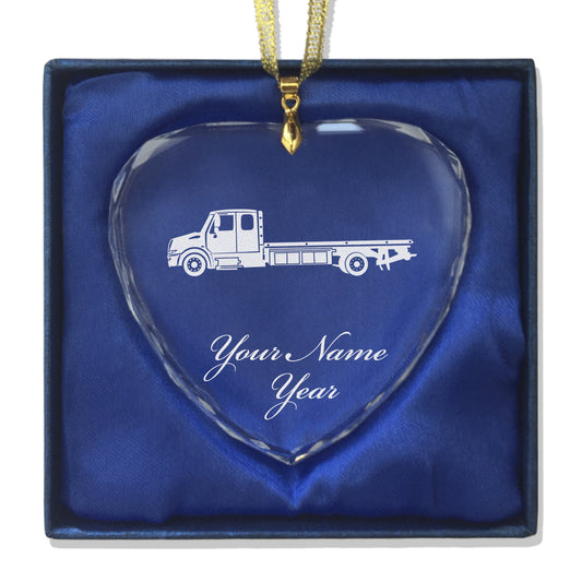 LaserGram Christmas Ornament, Flat Bed Tow Truck, Personalized Engraving Included (Heart Shape)