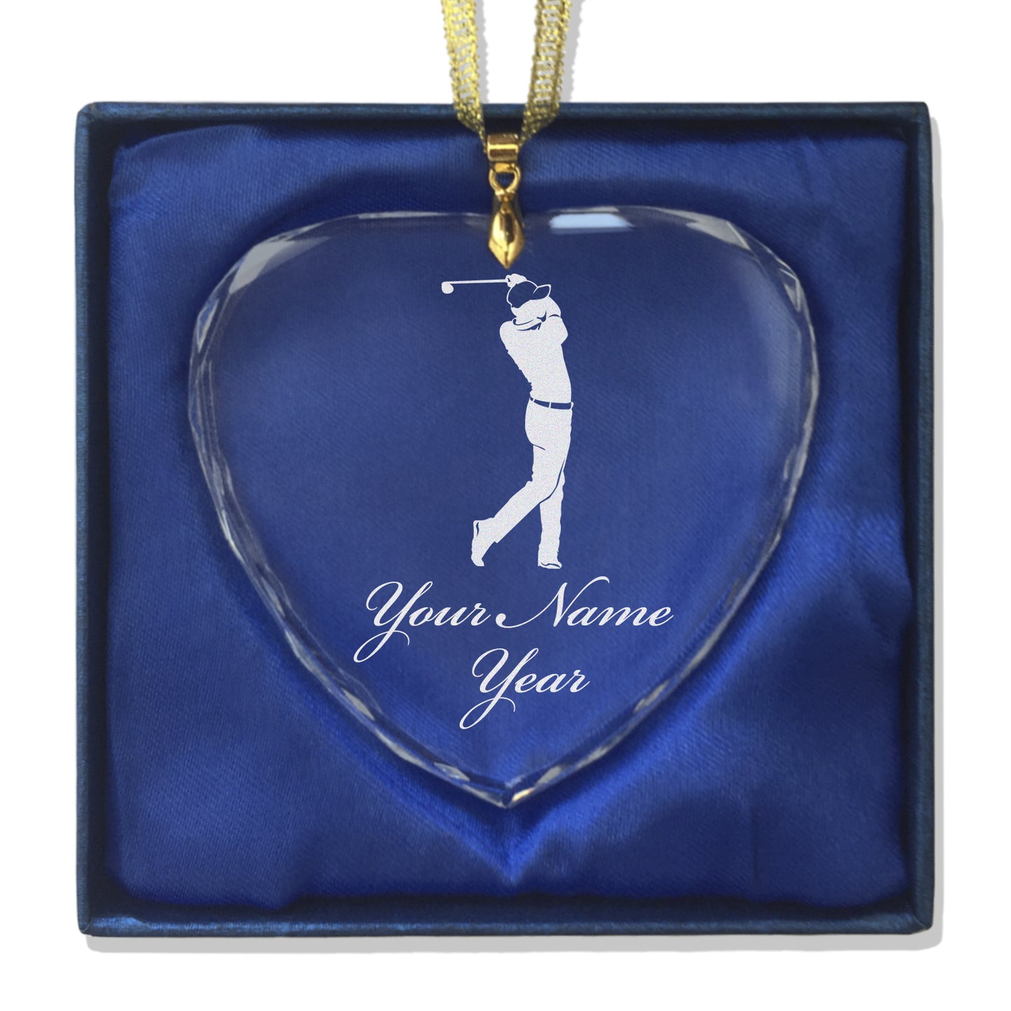 LaserGram Christmas Ornament, Golfer Golfing, Personalized Engraving Included (Heart Shape)