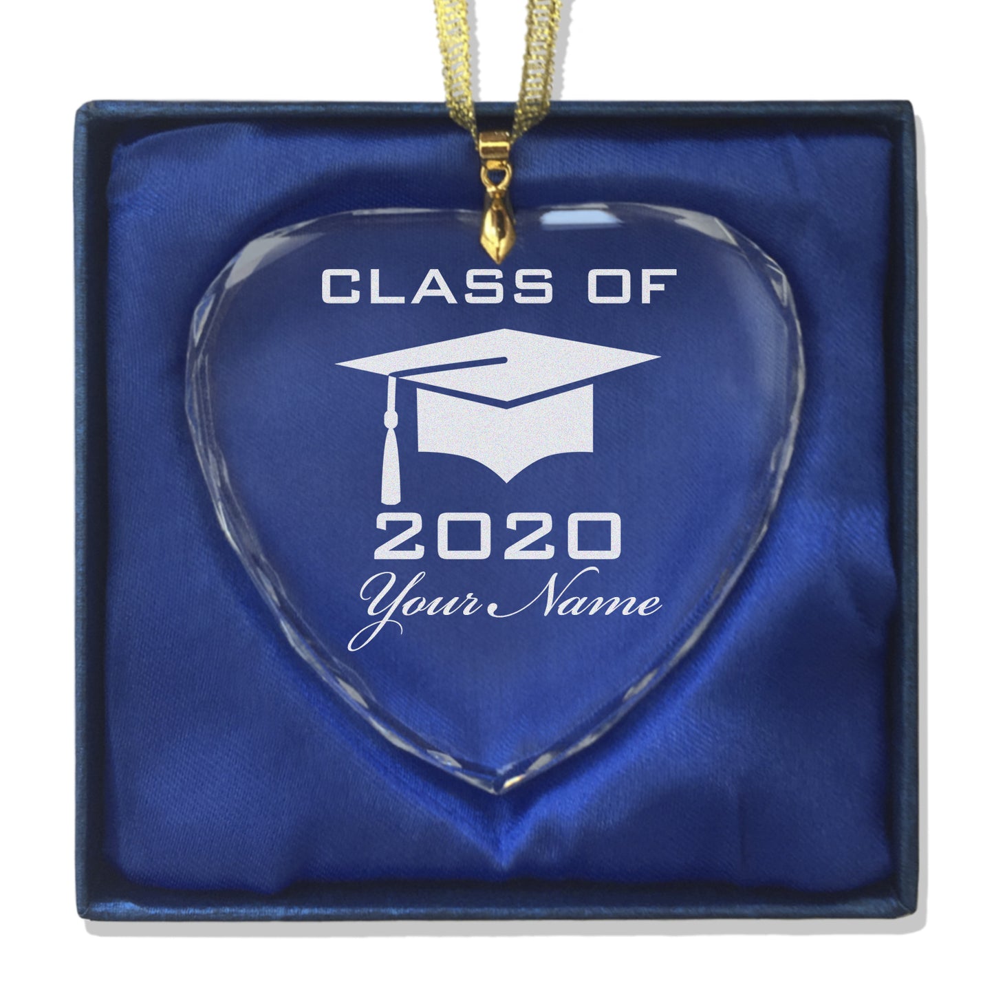 LaserGram Christmas Ornament, Grad Cap Class of 2020, Personalized Engraving Included (Heart Shape)