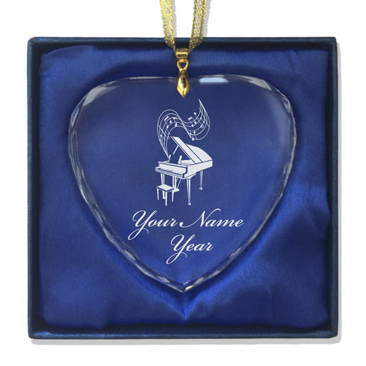 LaserGram Christmas Ornament, Grand Piano, Personalized Engraving Included (Heart Shape)