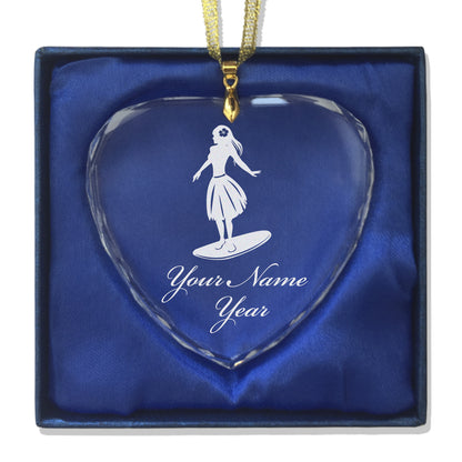LaserGram Christmas Ornament, Hawaiian Surfer Girl, Personalized Engraving Included (Heart Shape)