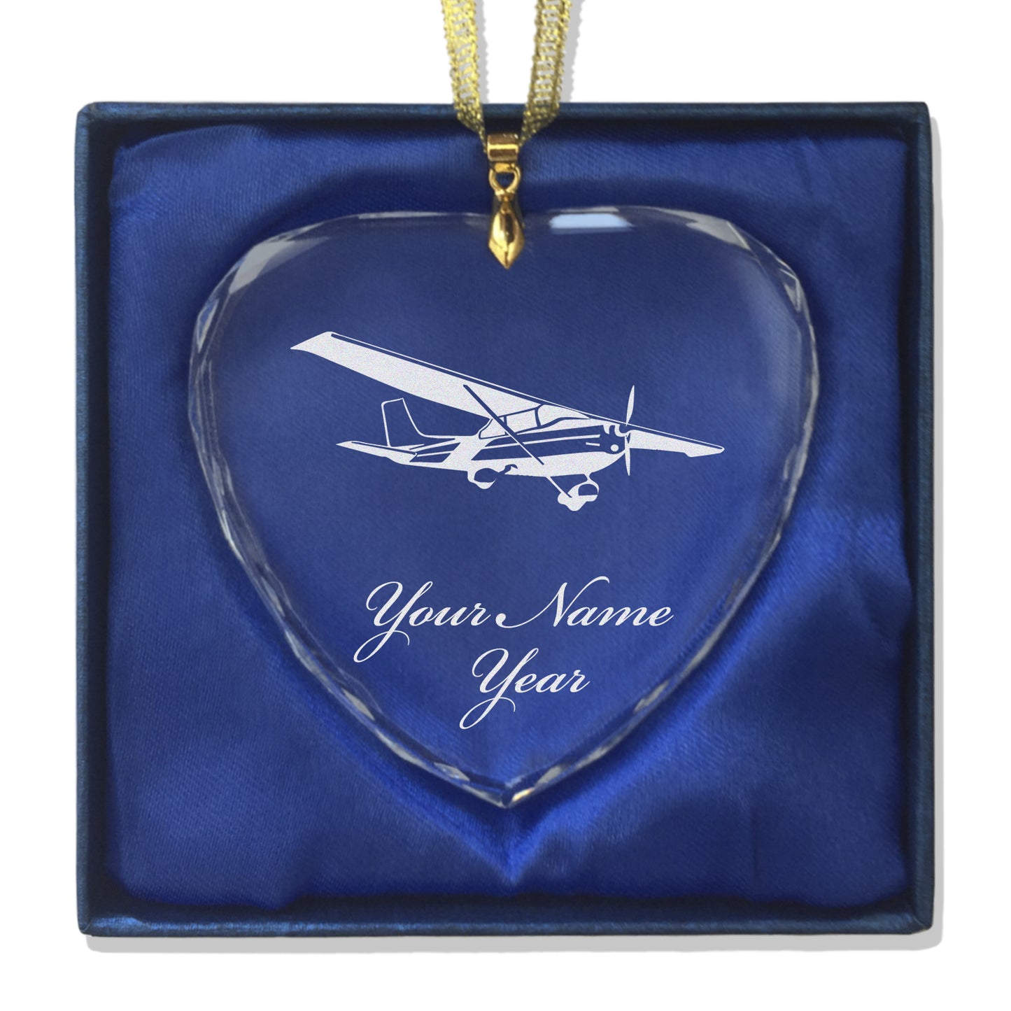 LaserGram Christmas Ornament, High Wing Airplane, Personalized Engraving Included (Heart Shape)