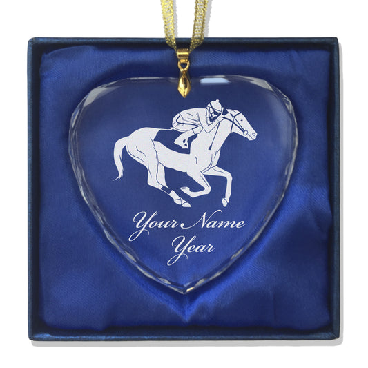 LaserGram Christmas Ornament, Horse Racing, Personalized Engraving Included (Heart Shape)