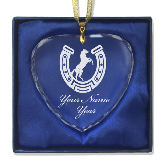 LaserGram Christmas Ornament, Horseshoe with Horse, Personalized Engraving Included (Heart Shape)