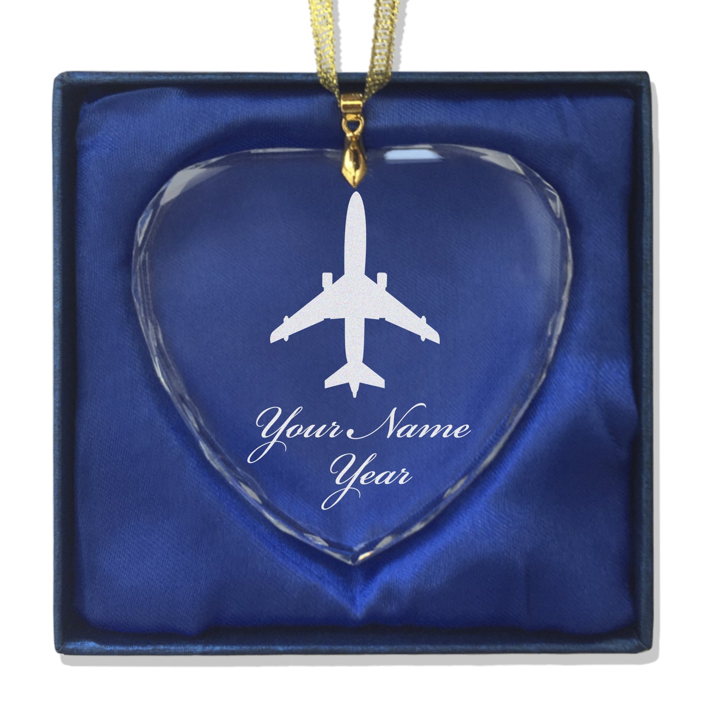 LaserGram Christmas Ornament, Jet Airplane, Personalized Engraving Included (Heart Shape)