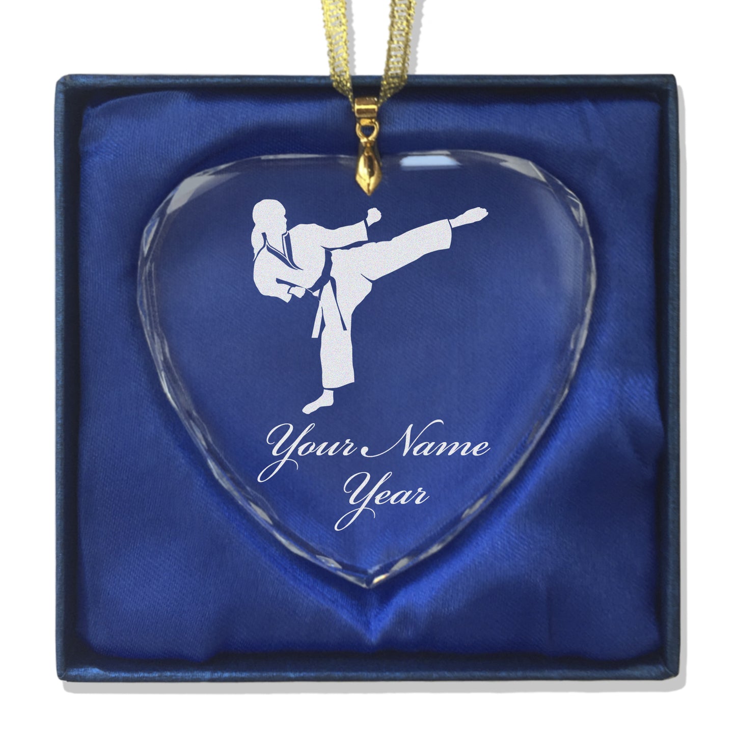 LaserGram Christmas Ornament, Karate Woman, Personalized Engraving Included (Heart Shape)
