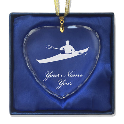 LaserGram Christmas Ornament, Kayak Man, Personalized Engraving Included (Heart Shape)