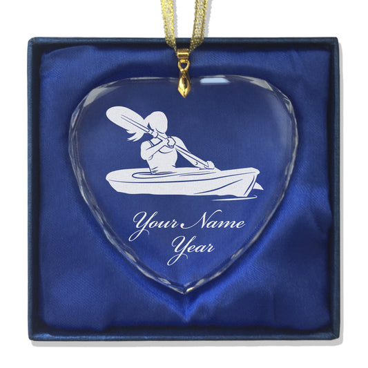 LaserGram Christmas Ornament, Kayak Woman, Personalized Engraving Included (Heart Shape)