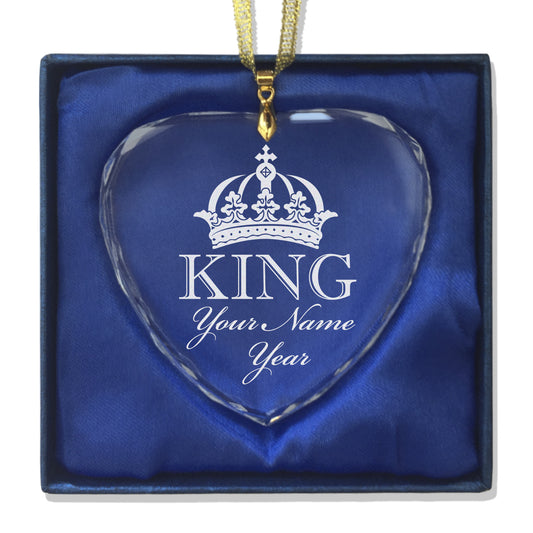 LaserGram Christmas Ornament, King Crown, Personalized Engraving Included (Heart Shape)