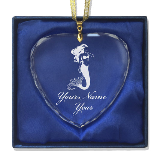 LaserGram Christmas Ornament, Mermaid, Personalized Engraving Included (Heart Shape)