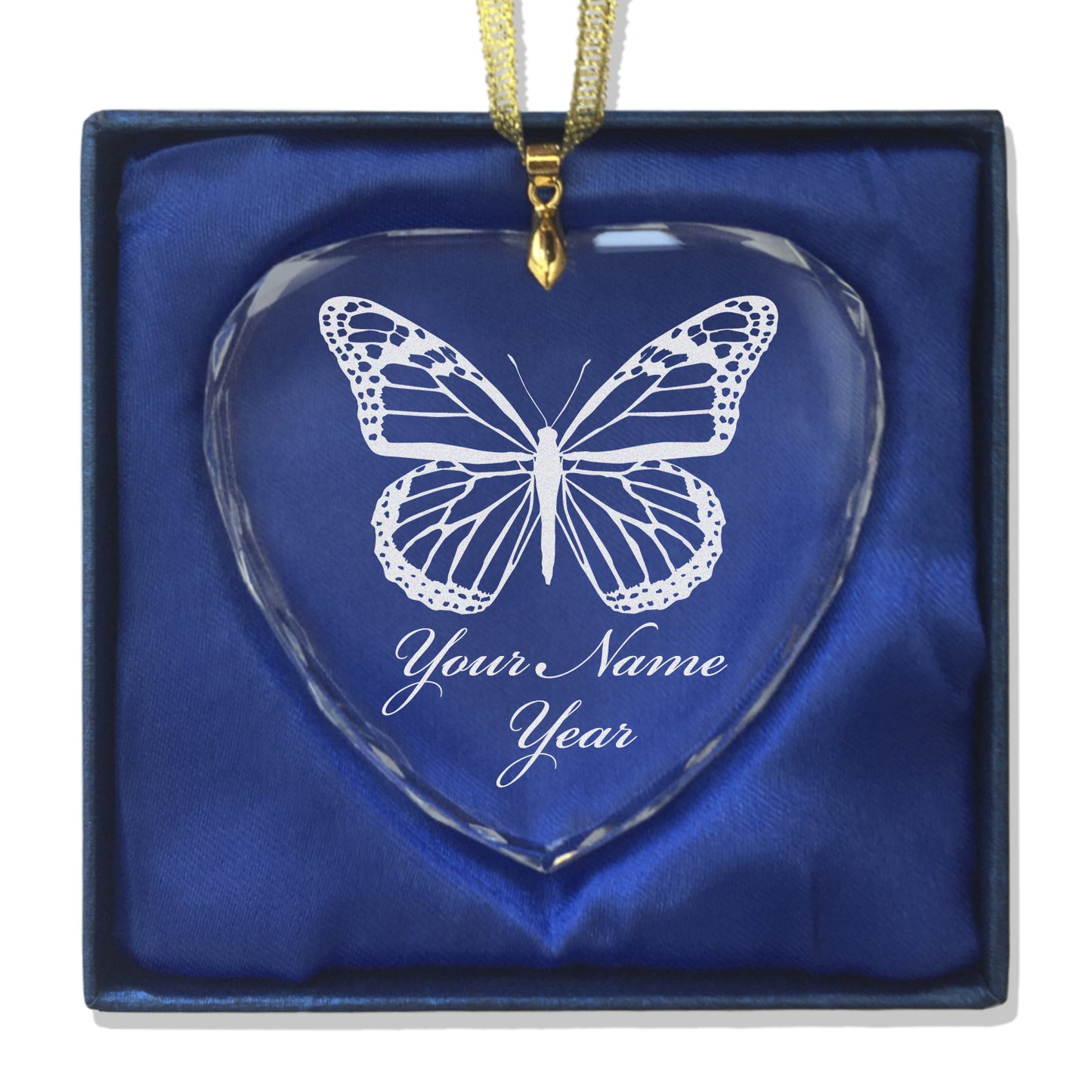 LaserGram Christmas Ornament, Monarch Butterfly, Personalized Engraving Included (Heart Shape)