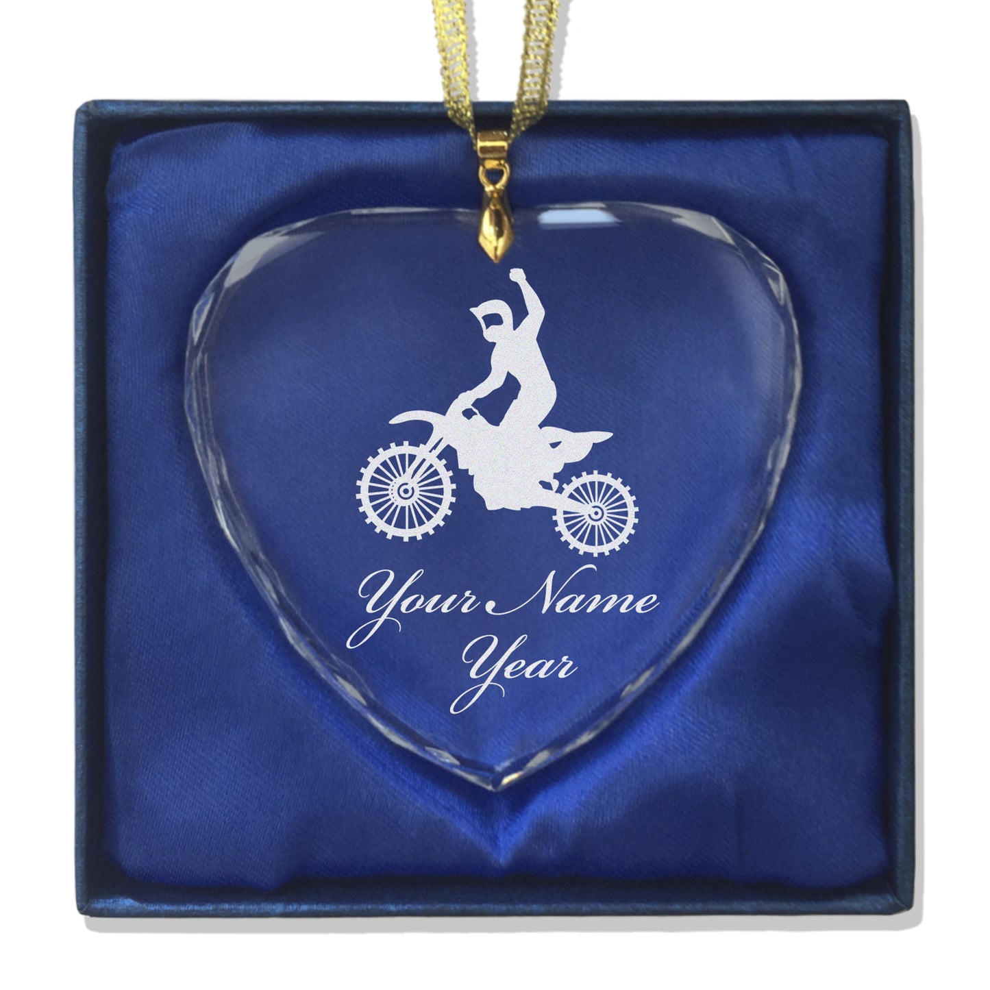LaserGram Christmas Ornament, Motocross, Personalized Engraving Included (Heart Shape)