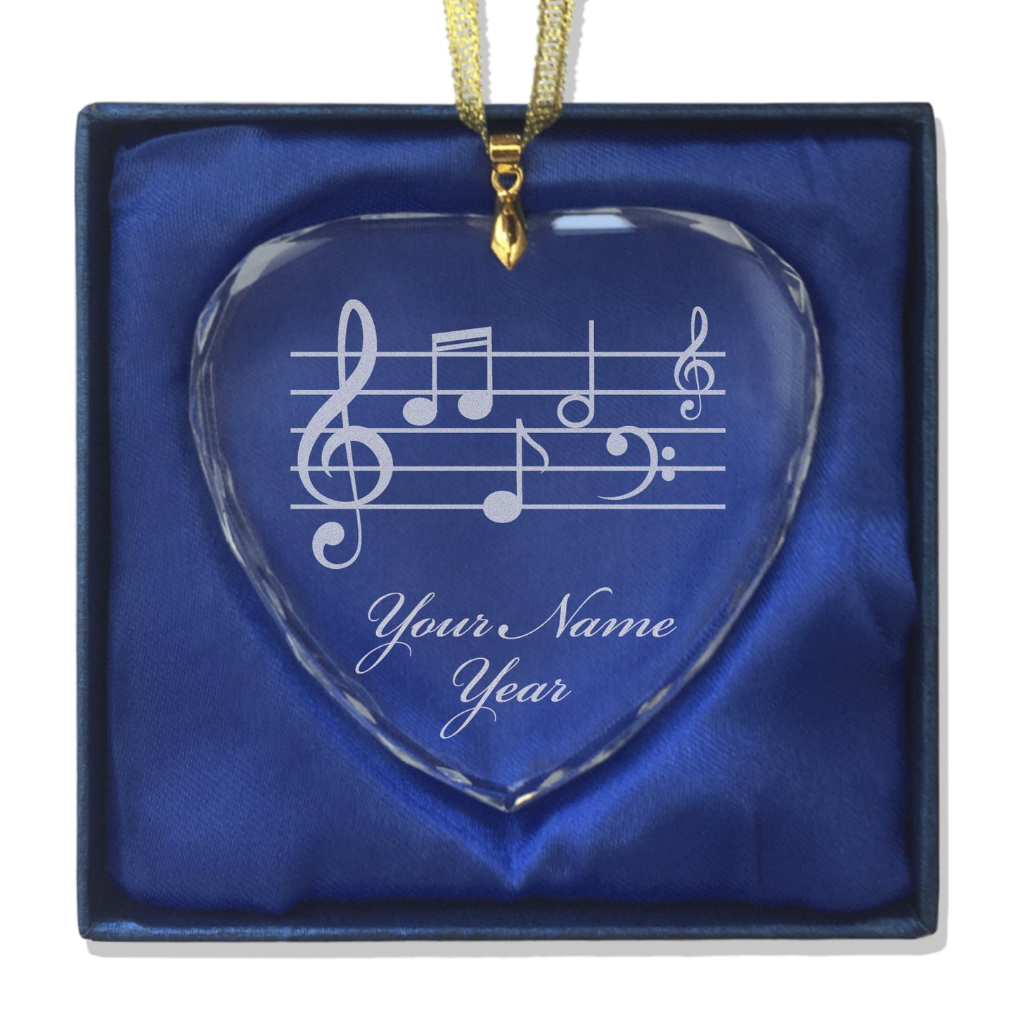 LaserGram Christmas Ornament, Music Staff, Personalized Engraving Included (Heart Shape)