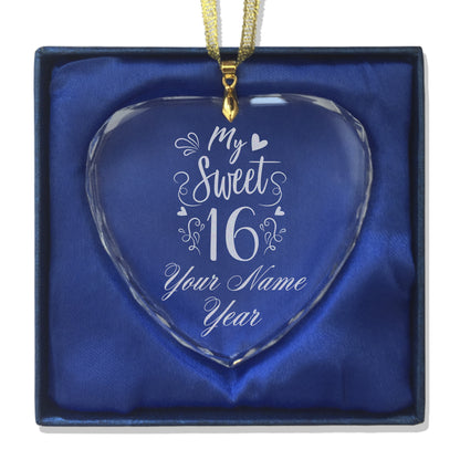 LaserGram Christmas Ornament, My Sweet 16, Personalized Engraving Included (Heart Shape)