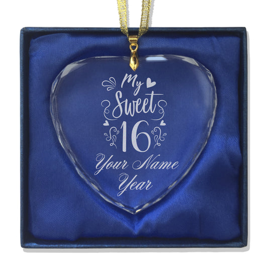 LaserGram Christmas Ornament, My Sweet 16, Personalized Engraving Included (Heart Shape)