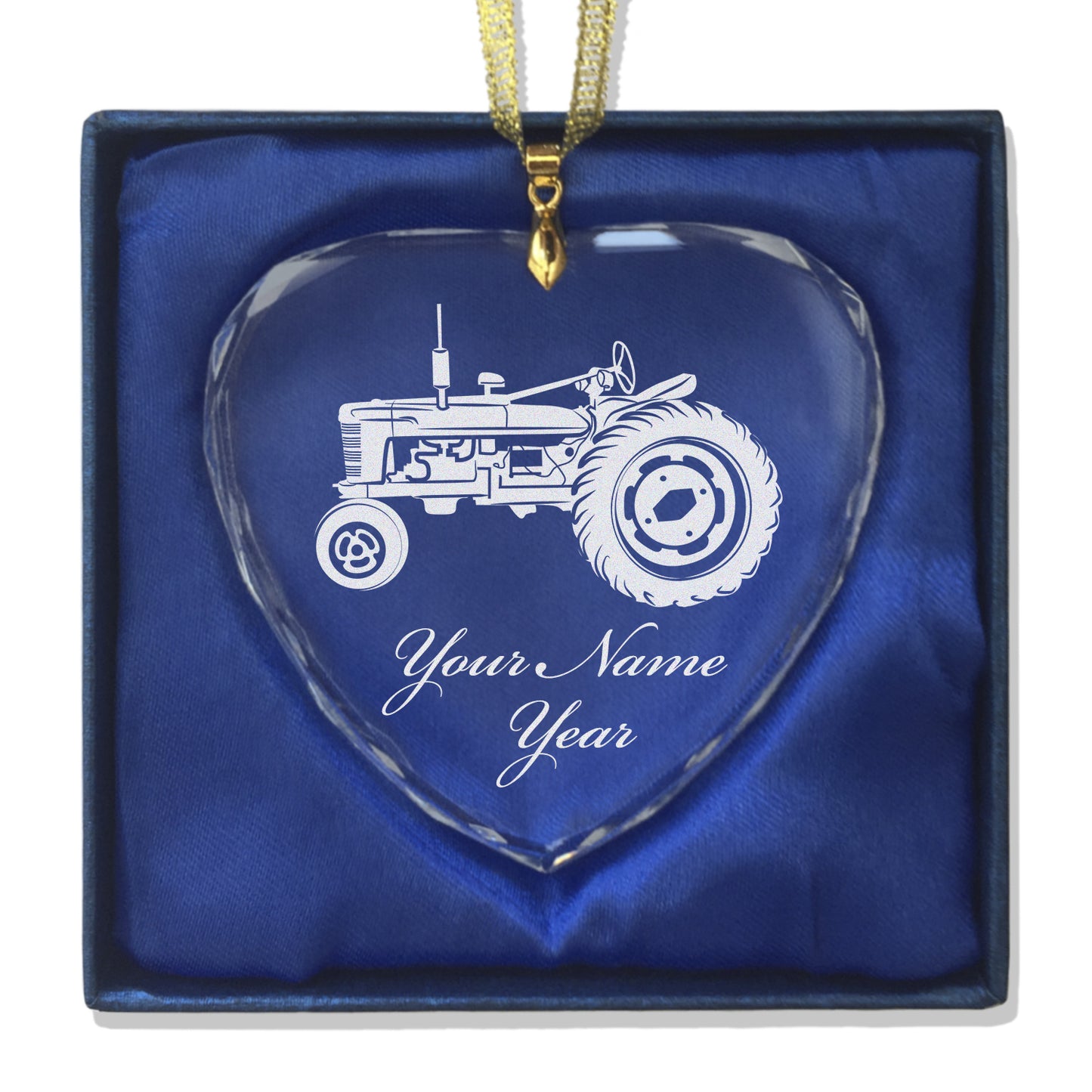 LaserGram Christmas Ornament, Old Farm Tractor, Personalized Engraving Included (Heart Shape)