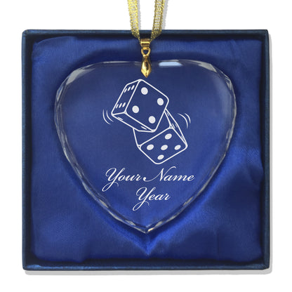 LaserGram Christmas Ornament, Pair of Dice, Personalized Engraving Included (Heart Shape)