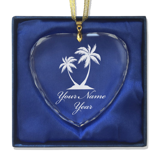 LaserGram Christmas Ornament, Palm Trees, Personalized Engraving Included (Heart Shape)