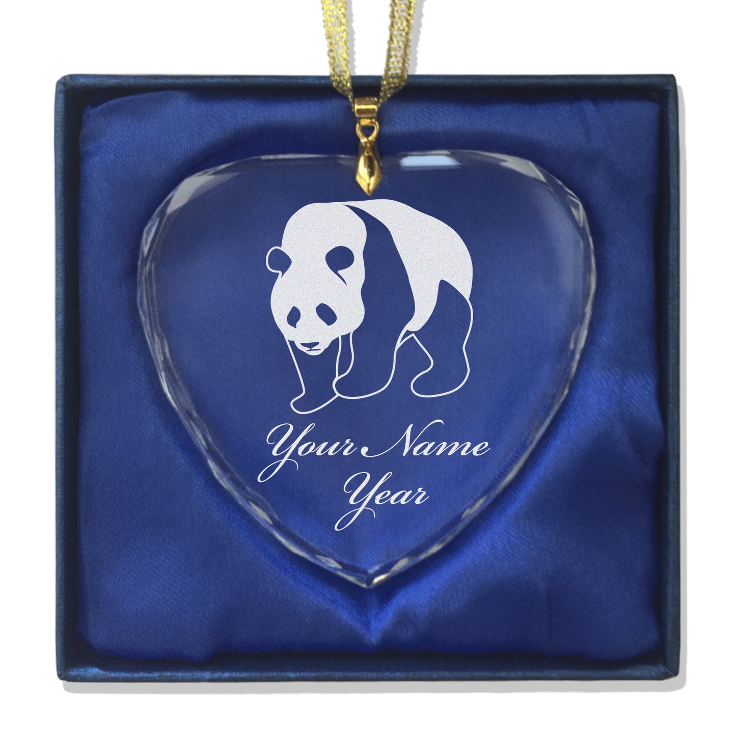LaserGram Christmas Ornament, Panda Bear, Personalized Engraving Included (Heart Shape)