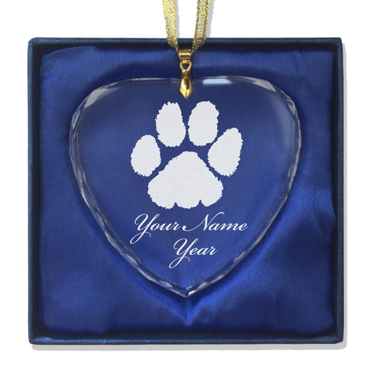 LaserGram Christmas Ornament, Paw Print, Personalized Engraving Included (Heart Shape)