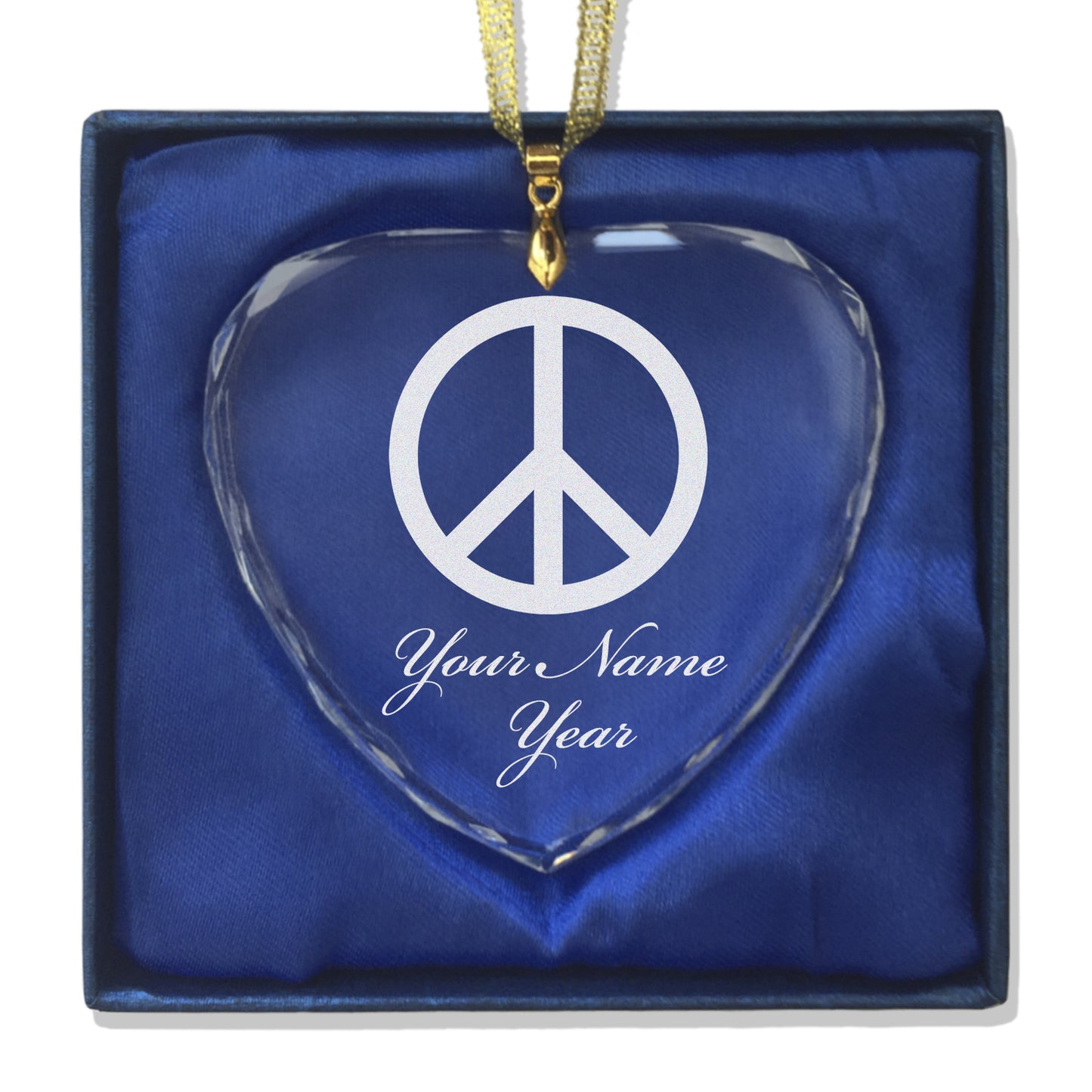LaserGram Christmas Ornament, Peace Sign, Personalized Engraving Included (Heart Shape)