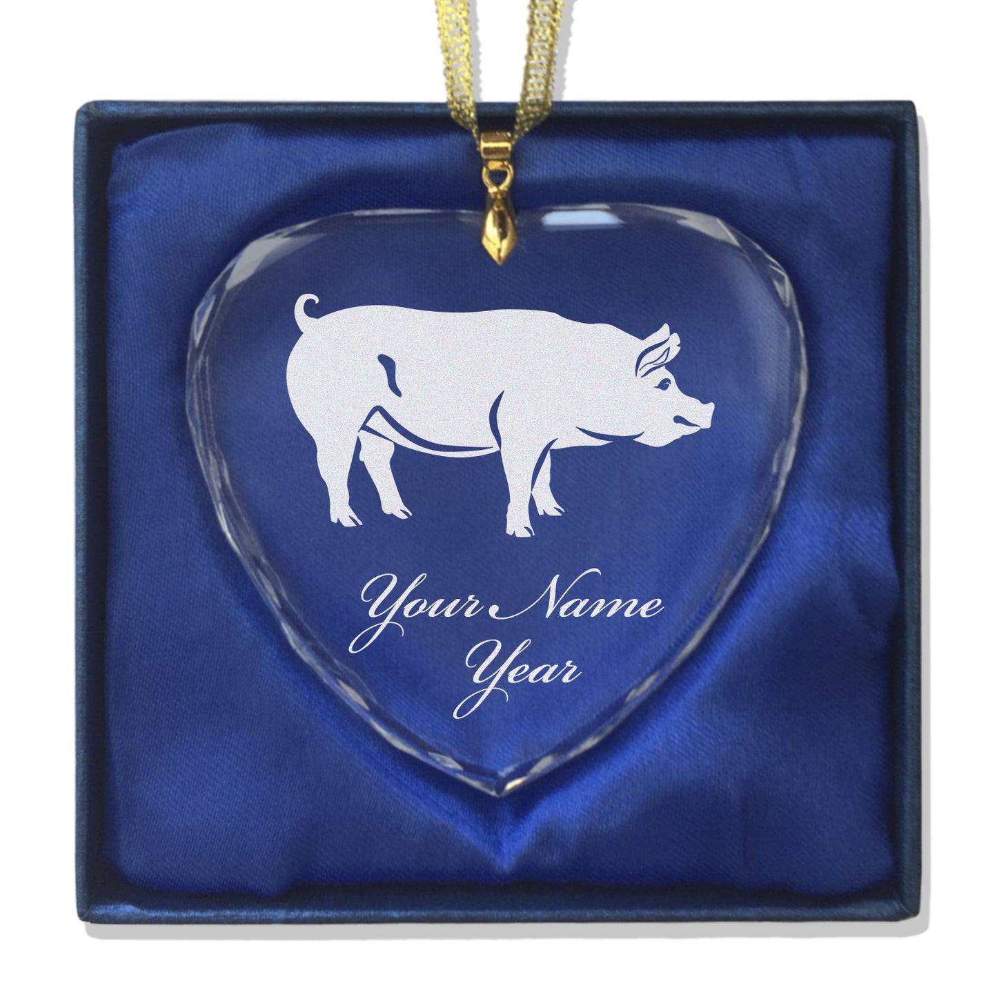 LaserGram Christmas Ornament, Pig, Personalized Engraving Included (Heart Shape)