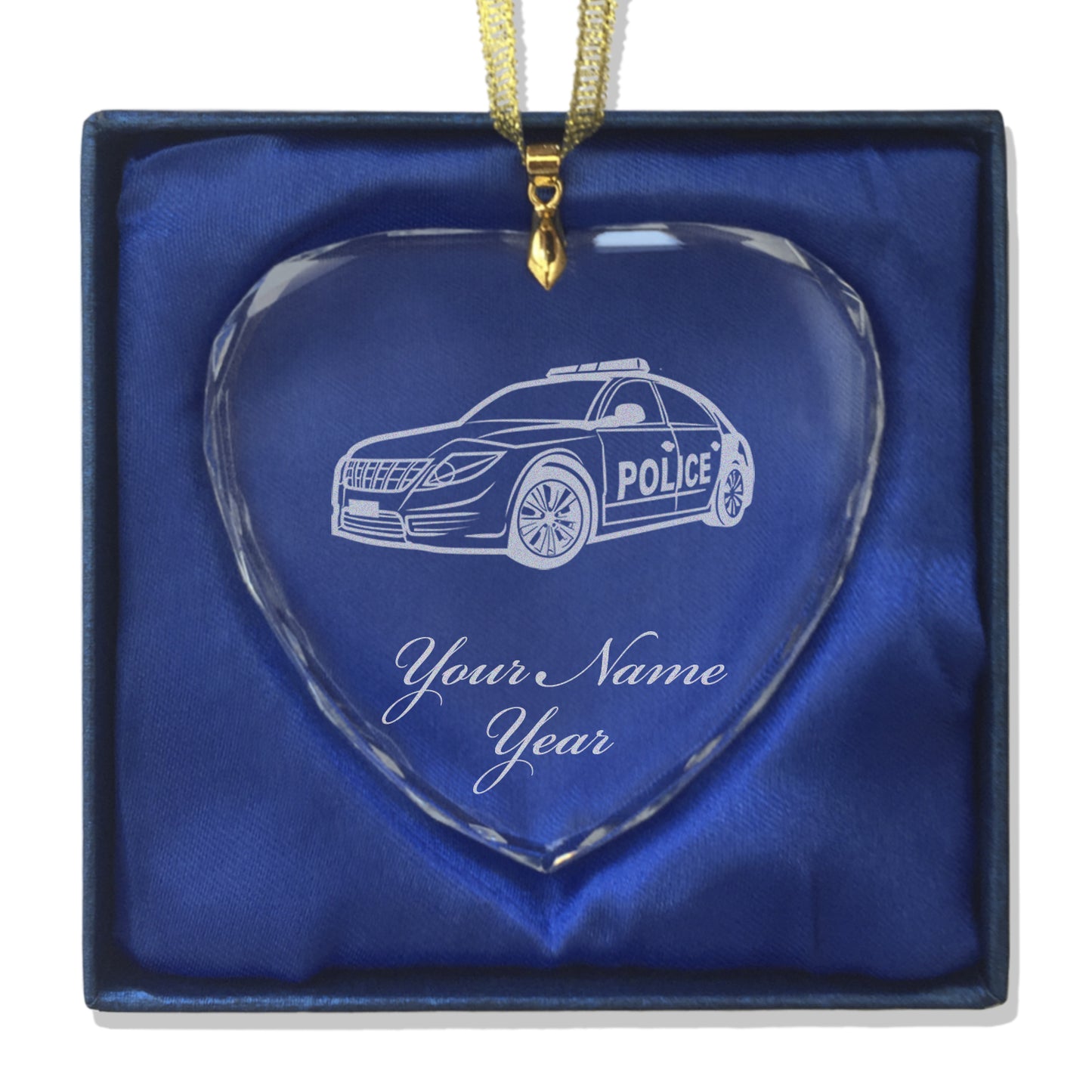 LaserGram Christmas Ornament, Police Car, Personalized Engraving Included (Heart Shape)