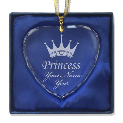 LaserGram Christmas Ornament, Princess Crown, Personalized Engraving Included (Heart Shape)
