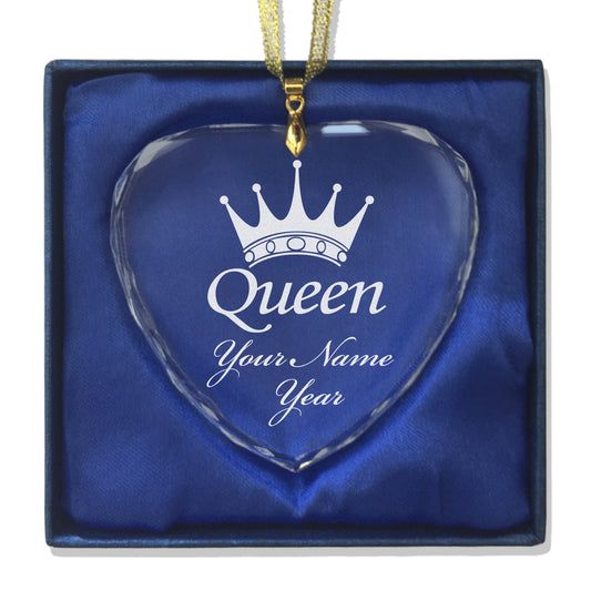 LaserGram Christmas Ornament, Queen Crown, Personalized Engraving Included (Heart Shape)