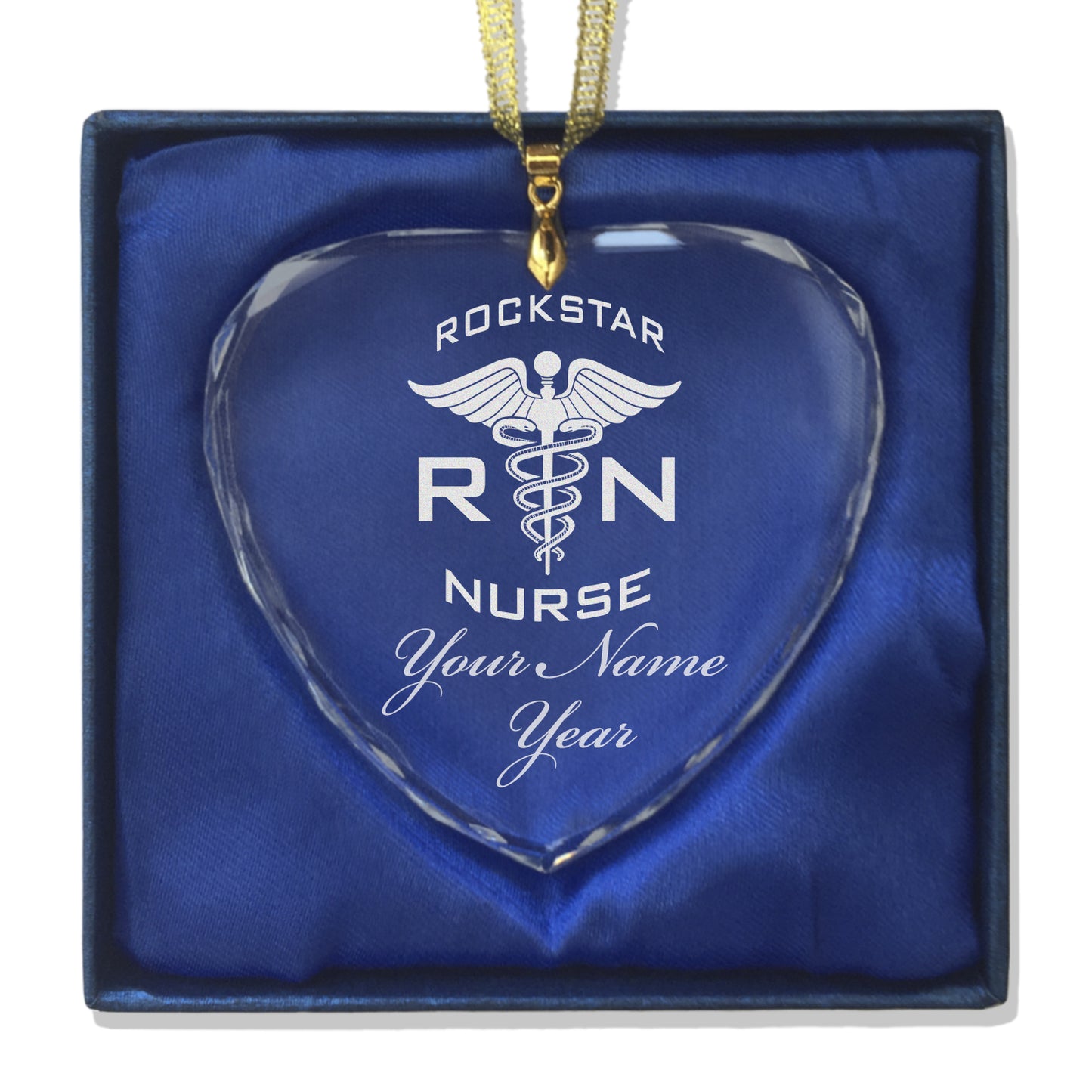 LaserGram Christmas Ornament, RN Rockstar Nurse, Personalized Engraving Included (Heart Shape)