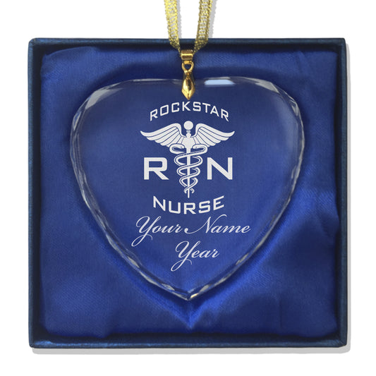 LaserGram Christmas Ornament, RN Rockstar Nurse, Personalized Engraving Included (Heart Shape)