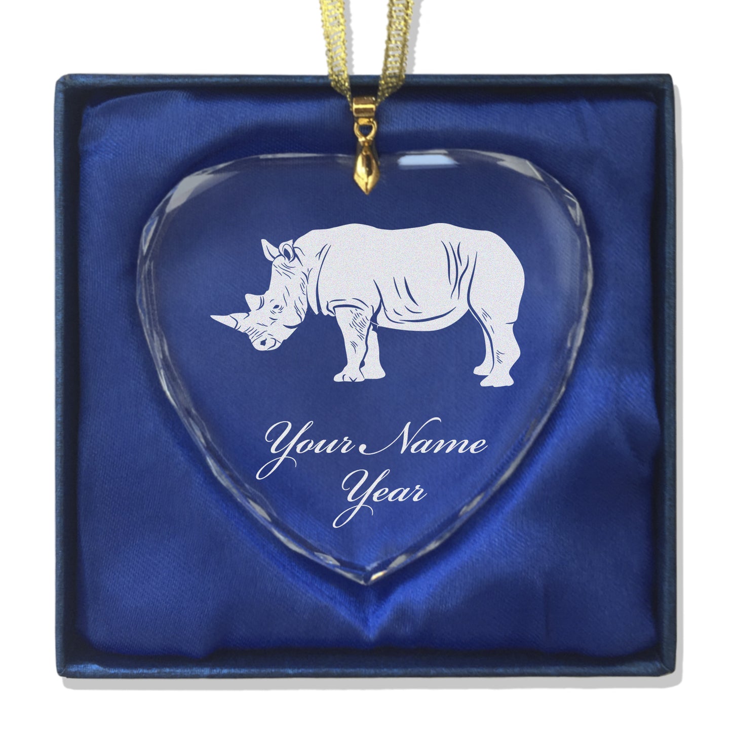 LaserGram Christmas Ornament, Rhinoceros, Personalized Engraving Included (Heart Shape)
